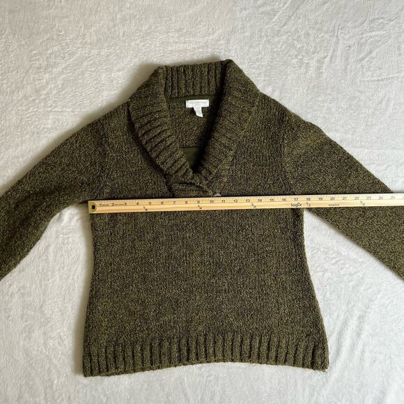 Women's Wool Blend Shawl Sweater Size M/P Green Pink Marled Timeless Cabincore - Picture 6 of 8